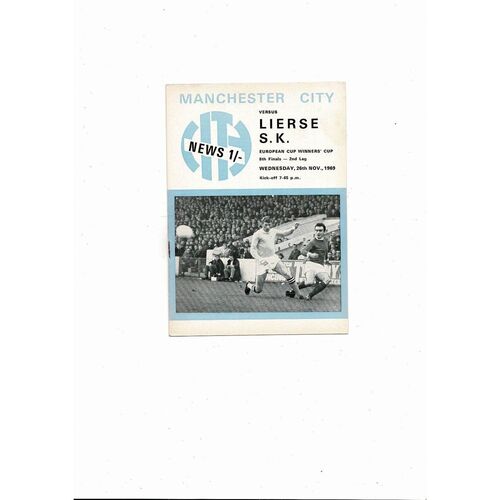 Manchester City v Lierse European Cup Winners Cup Football Programme 1969/70