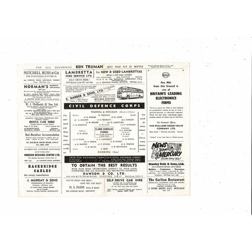 1960/61 Tooting & Mitcham United v Barking Isthmian League Football Programme