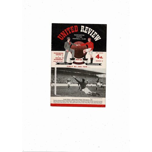 1957/58 Manchester United v Bolton Wanderers Football Programme