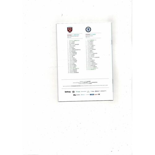 2022/23 West Ham United v Chelsea Womens Super League Football Programme