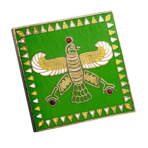 Badge. The Persian Falcon. Deep Green with White Wings and 3 Red Stones.