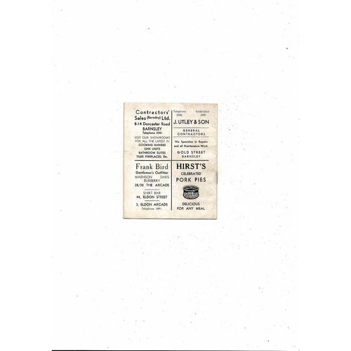 1962/63 Barnsley v Swindon Town Football Programme