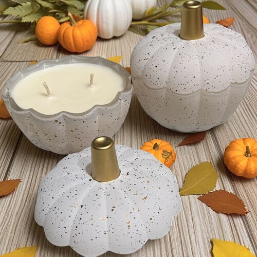 White & Gold Glass Pumpkin Candle - Refillable