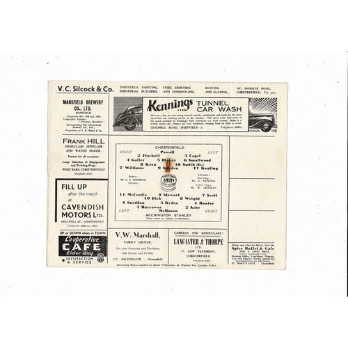 1955/56 Chesterfield v Accrington Stanley Football Programme