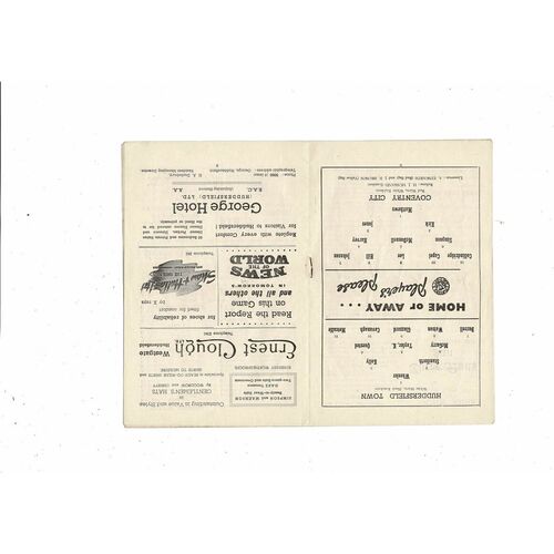 1954/55 Huddersfield Town v Coventry City FA Cup Football Programme