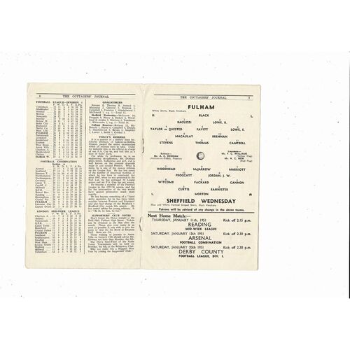 1950/51 Fulham v Sheffield Wednesday FA Cup Football Programme