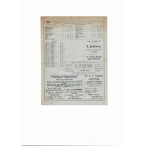 1963 Brentwood & Warley v Hornchurch Essex Elizabethan Trophy Semi Final