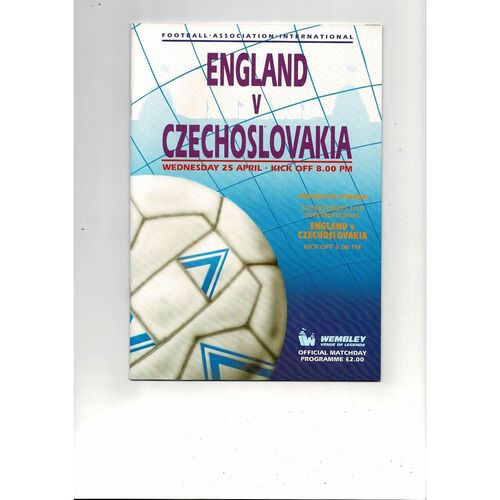 1990 England v Czechoslovakia Football Programme