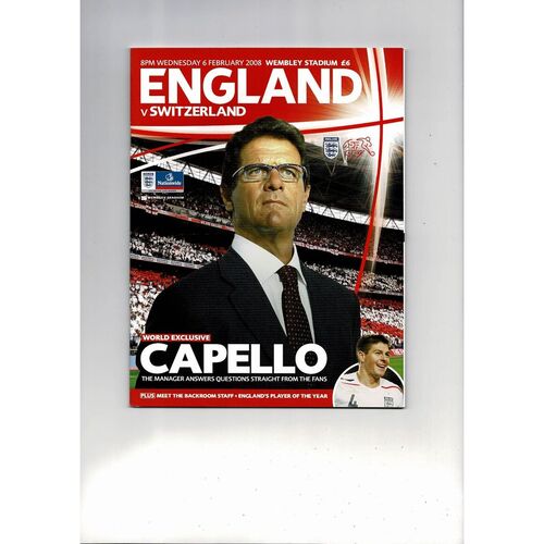 2008 England v Switzerland Football Programme