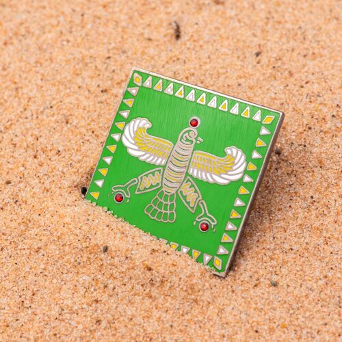 Badge. The Persian Falcon. Deep Green with White Wings and 3 Red Stones.