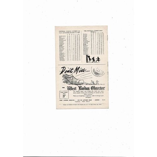 1959/60 Queens Park Rangers v Colchester United Football Programme