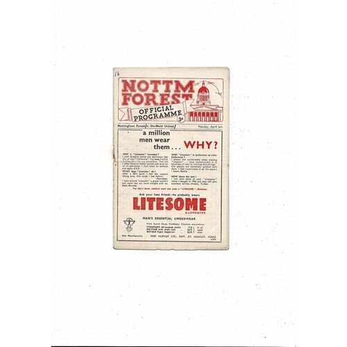 1952/53 Nottingham Forest v Sheffield United Football Programme
