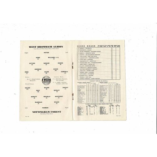 1958/59 West Bromwich Albion v Nottingham Forest Football Programme