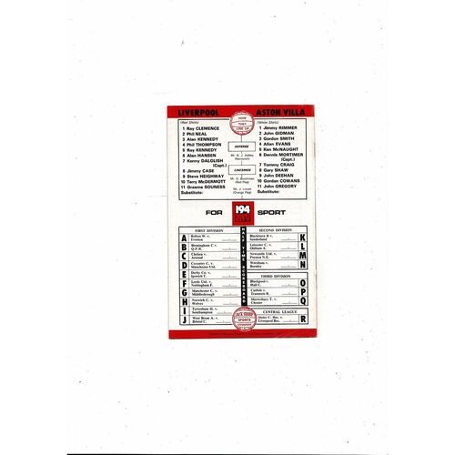 1978/79 Liverpool v Aston Villa Football Programme. January