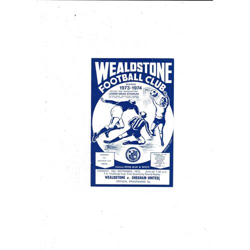 Wealdstone v Chesham United FA Cup Replay Football Programme 1973/74