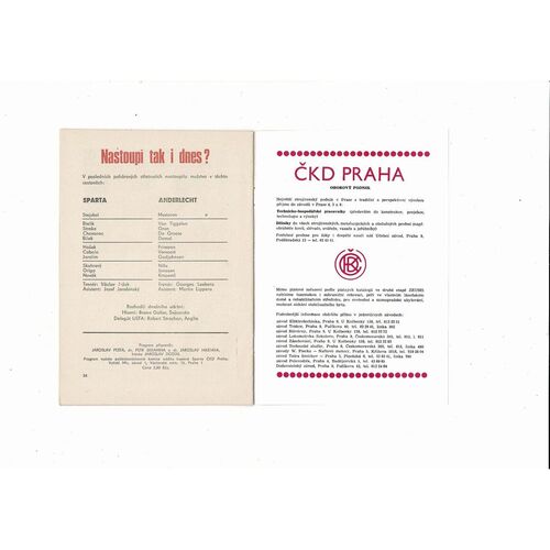 Sparta Prague v Anderlecht European Cup Football Programme 1987/88