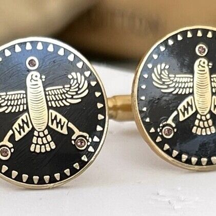 Cufflinks. The Persian Falcon. Black with 3 White Stones.