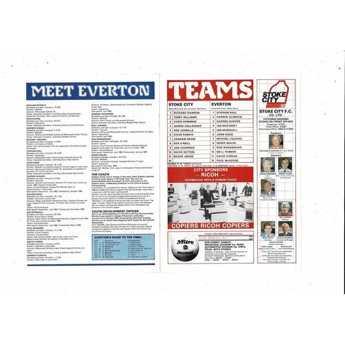 1984 Stoke City v Everton FA Youth Cup Final Football Programme