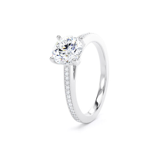 Round brilliant solitaire with straight diamond set shoulders