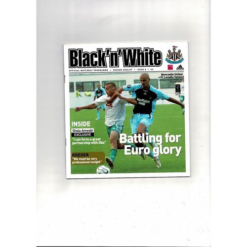 Newcastle United v FC Levadia Tallinn UEFA Cup Football Programme 2006/07