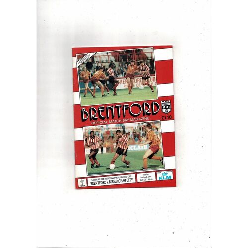 1990/91 Brentford v Birmingham City Layland DAF Regional Final Football Programme