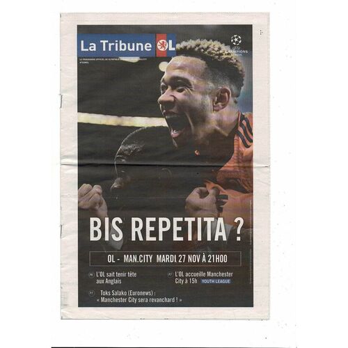 Olympique Lyonnais v Manchester City Champions League Newspaper Football Programme 2018/19