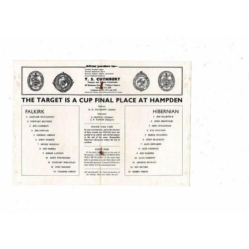 1974/75 Falkirk v Hibernian Scottish League Cup Semi Final Football Programme