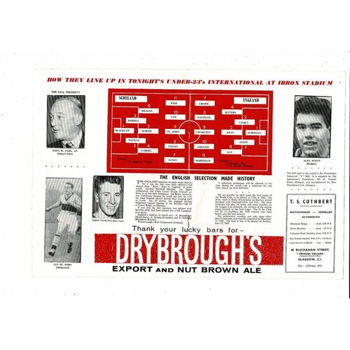 1960 Scotland v England U23 International Football Programme @ Ibrox