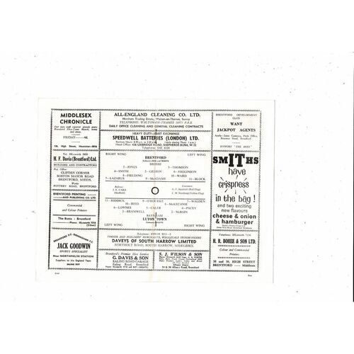 1963/64 Brentford v Luton Town Football Programme