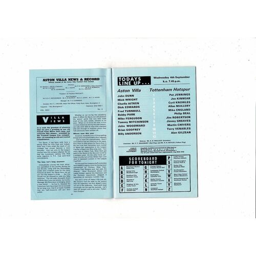 1968/69 Aston Villa v Tottenham Hotspur Football Programme + League Review