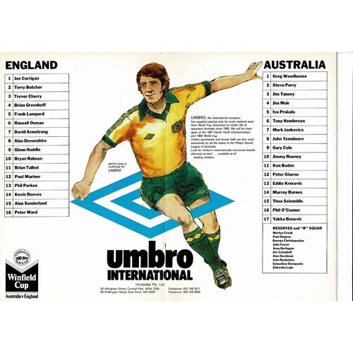 1980 Australia v England Football Programme