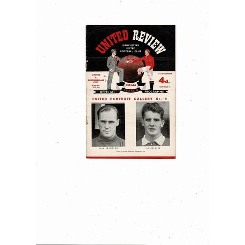1955/56 Manchester United v Birmingham City Football Programme
