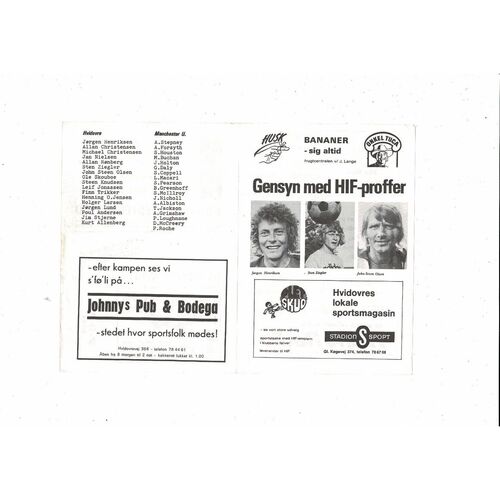 Hvidovre v Manchester United Friendly Football Programme 1975/76
