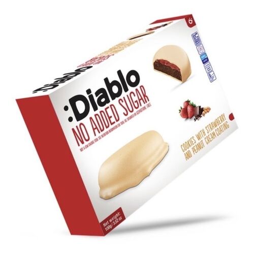 Diablo No Added Sugar Cookies Bundle - Peanut Butter, Caramel & Strawberry Flavours 3 x 100g