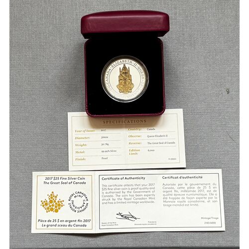 2017 pure silver 1oz gold plated ‘Great seal of Canada’ proof coin