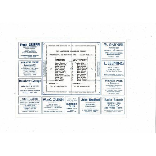 1981/82 Barrow v Southport Lancashire Challenge Trophy Football Programme