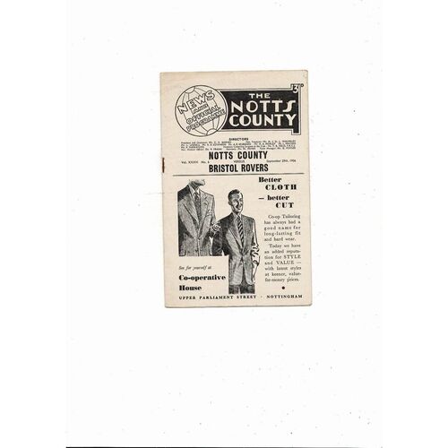 1956/57 Notts County v Bristol Rovers Football programmes