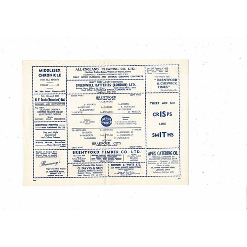 1960/61 Brentford v Bradford City Football Programme