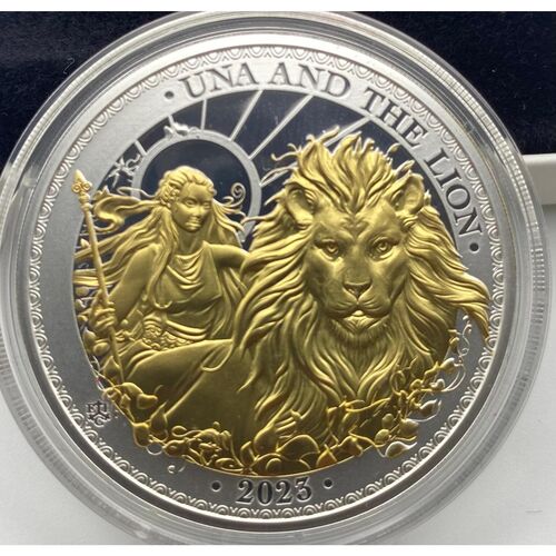2023 Stunning Una & The Lion 1 Ounce Pure Silver Coin with Gold Plate