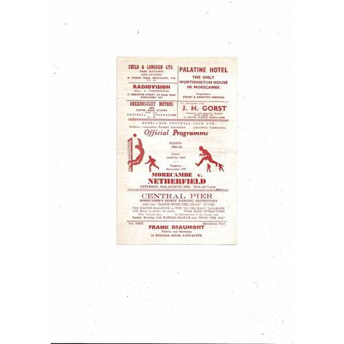 1964/65 Morecambe v Netherfield Lancashire Combination Football Programme