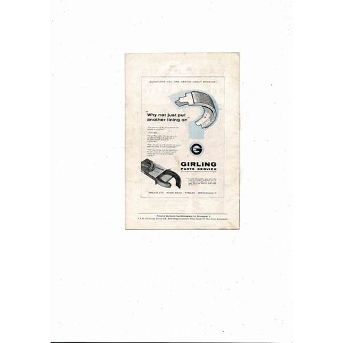 1960/61 Birmingham City v Rotherham United Football Programme