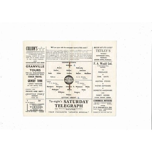 1956/57 Grimsby Town v Leyton Orient Football Programme