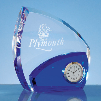 Optical Crystal Clear and Sapphire Blue Clock (13.5cm)