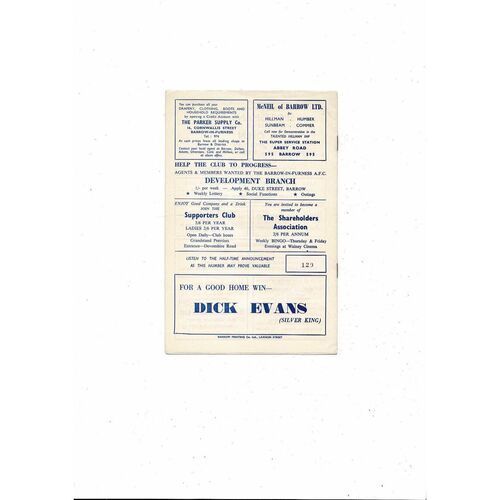 1965/66 Barrow v Chester City Football Programme