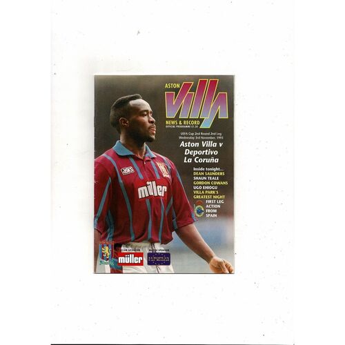 Aston Villa v Deportivo La Coruna UEFA Cup Football Programme 1993/94