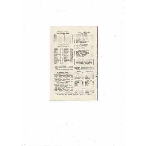 1954/55 Chelsea v Wolves Championship Season Football Programme