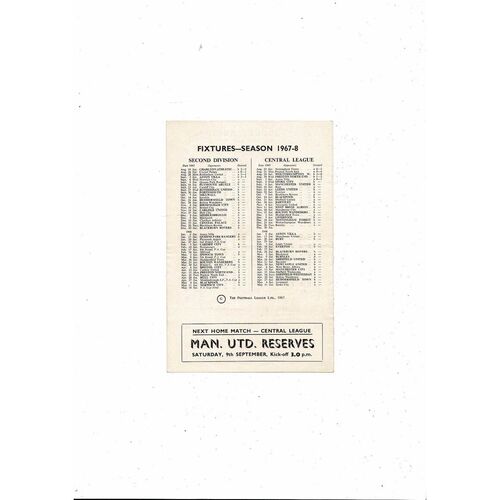 Derby County v Stoke City Central League Football Programme 1967/68