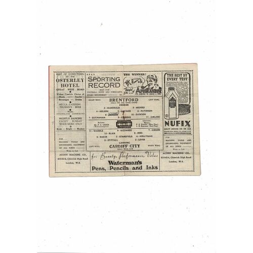 1947/48 Brentford v Cardiff City Football Programme