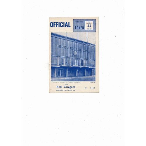1966 Leeds United v Real Zaragoza UEFA Fairs Cup Semi Final Football Programme April