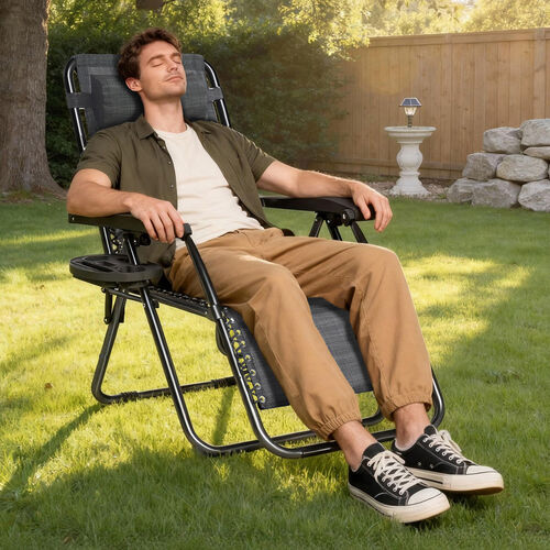 mcc direct Zero Gravity Reclining Chair Set of 2 – Folding Outdoor & Garden Chairs with Textilene Fabric, Cup Holder and Headrest Pillow – TEXTILENE